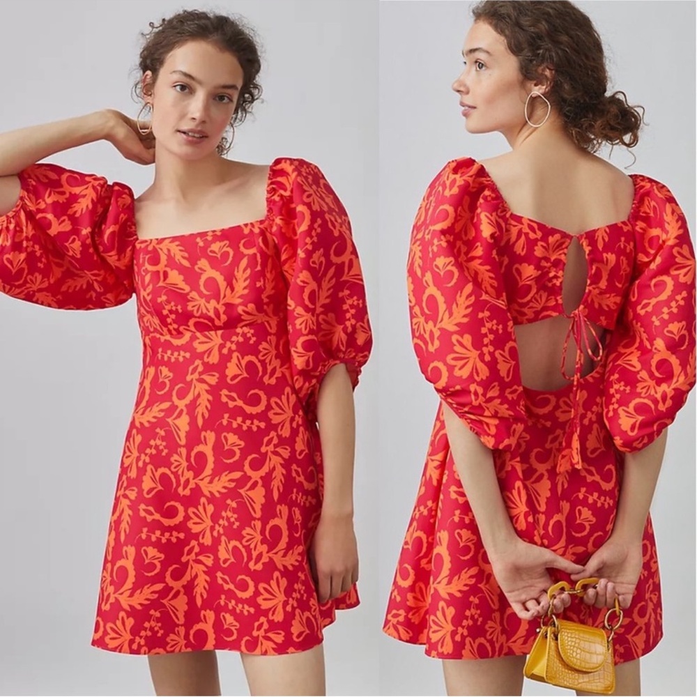 Sachin & Babi x Anthropologie Puff Sleeve Mini Dress in Pink Combo Large